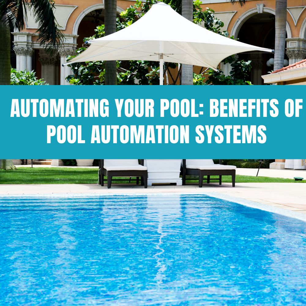 Automated pool system controlling water temperature and lighting for a modern pool.