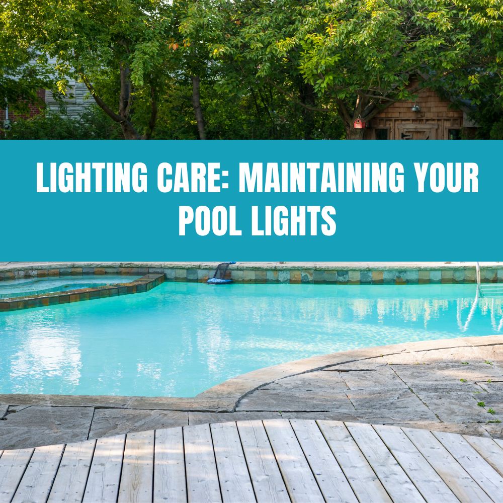 Pool lights glowing underwater, highlighting the importance of regular maintenance for a safe and beautifully illuminated pool.