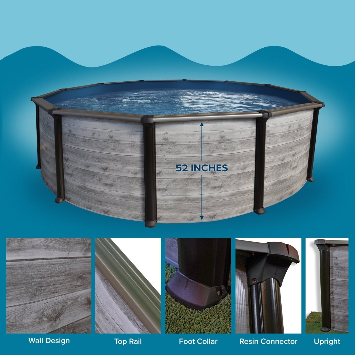 Costa 15' Round 52" Above Ground Pool Kit with Skimmer CORC00155SWL - AquaDoc