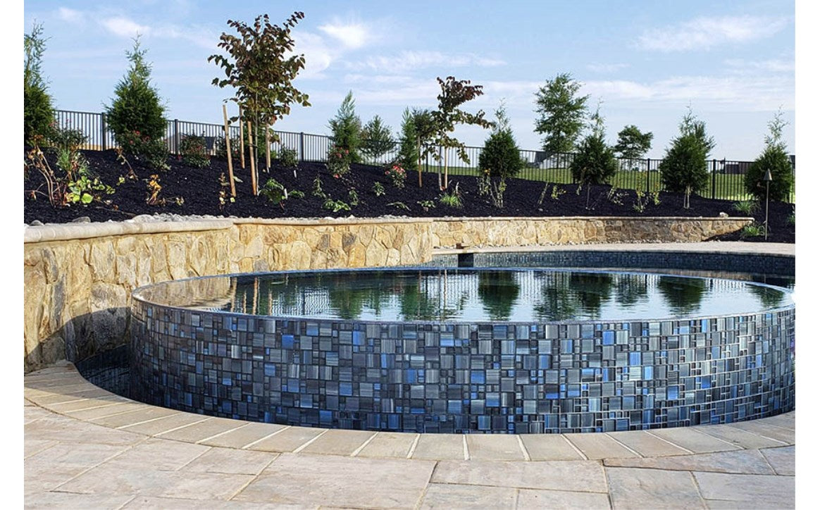 Mixed Size Watercolors Glass Tile Blends Steel Blue Gray