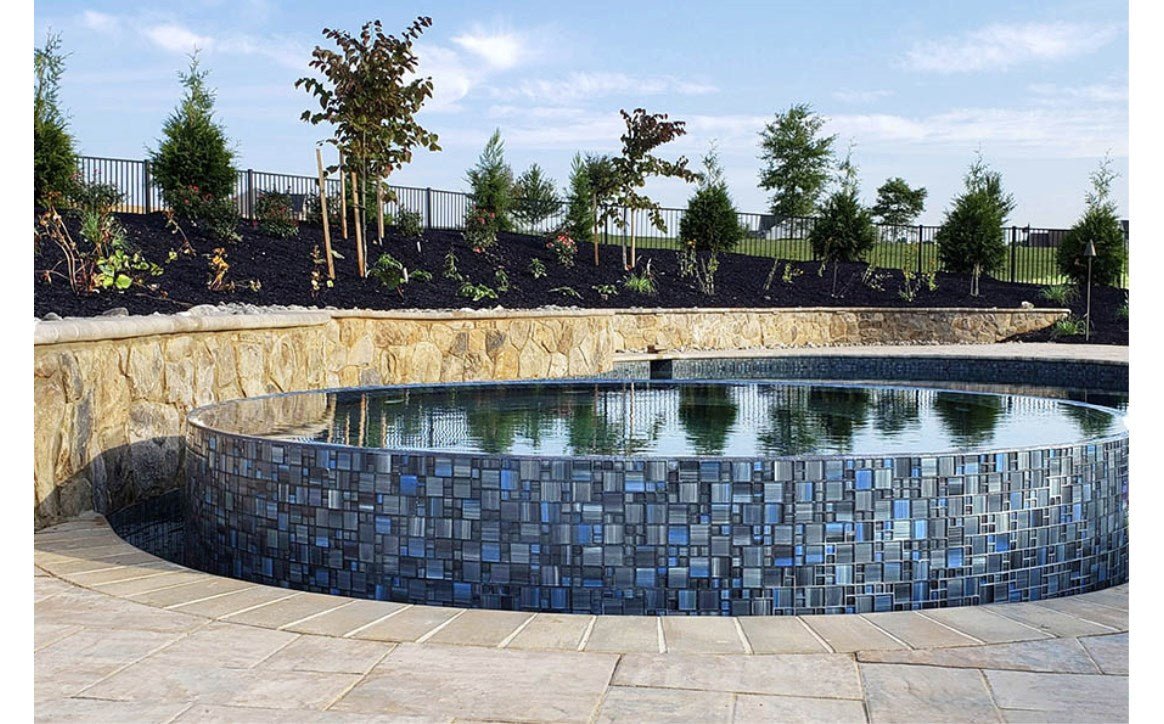 GW8M2348B9 Mixed Size Watercolors Glass Tile Blends Steel Blue Gray - AquaDoc
