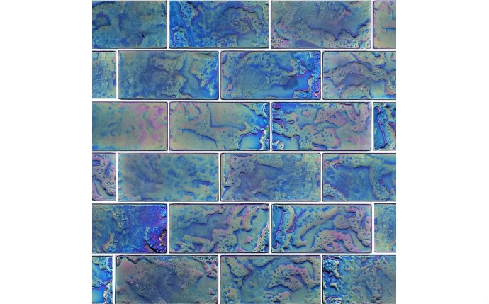 Close-up of iridescent Blue Patina glass tile