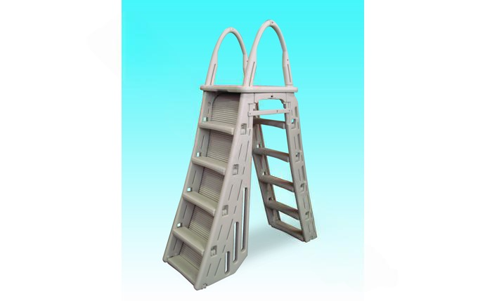 Adjustable A-Frame Pool Ladder with Roll-Guard Barrier