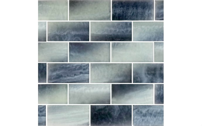Close-up of Frosted Night glass tile showing frosted finish and subway pattern.