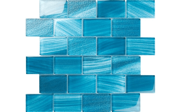NPT 2" x 3" Stardust Glass Mesh Back Tile Turquoise RDT - TURQ2X3 - AquaDoc