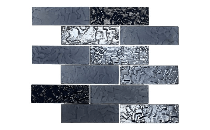 NPT 2" x 6" Glass Tile With Mesh Back Coal Black KAI - COAL2X6 - AquaDoc