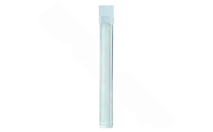 Durable plastic test tube with a secure cap for water testing.
