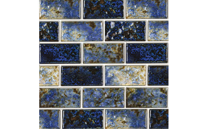 NPT Baroque Blue 1x2 porcelain pool tile with rustic aquatic design