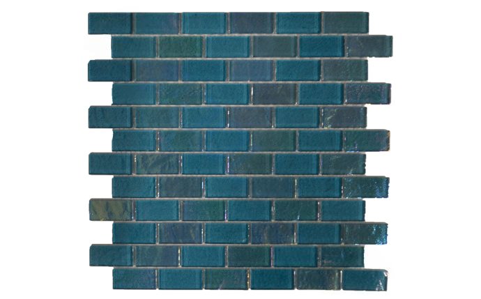 NPT 1x2 Lagoon glass tile installed in a pool setting