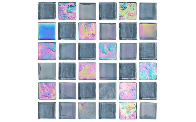 Close-up of NPT EQX-OBSIDIAN Black Steel 1x1 Glass Tile Texture