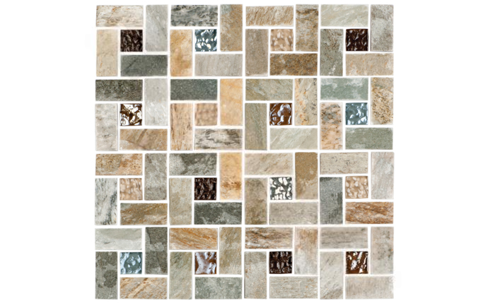 NPT Fusion Tile Pinwheel Mosaic FS-PINWHEEL showcasing elegant stone and glass blend.