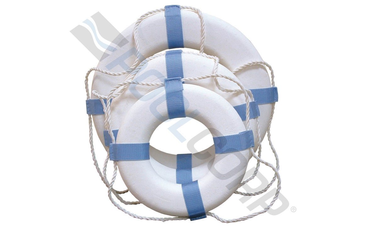PoolStyle 372 20" White/Blue Decorative Ring Buoy - AquaDoc