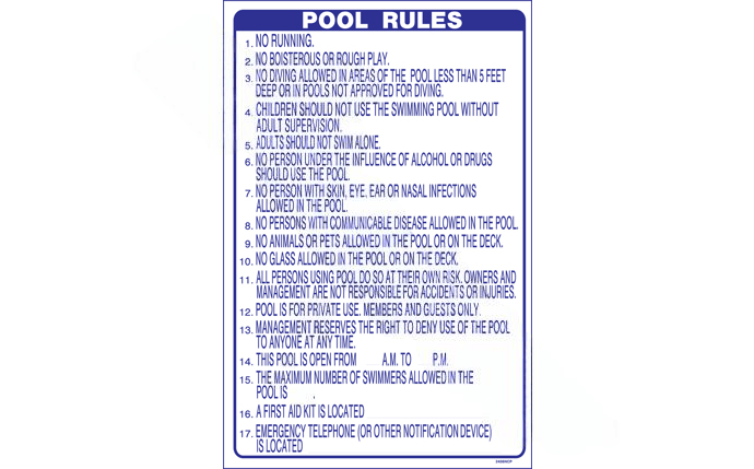 PoolStyle 24" x 36" Vertical POOL RULES Sign (NC) 2436NCP - AquaDoc