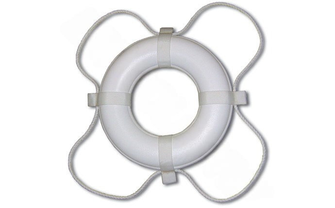 20-inch white USCG-approved ring buoy front view