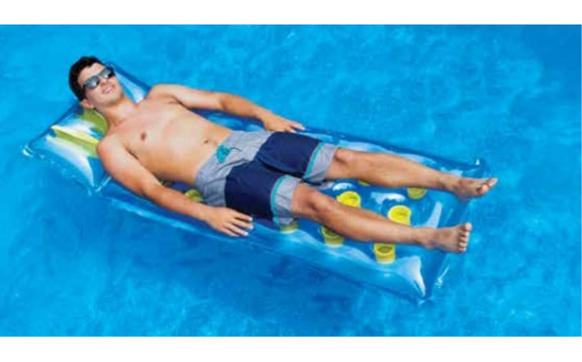 Swimline 18 Pocket French Floating Mattress in Blue and Yellow