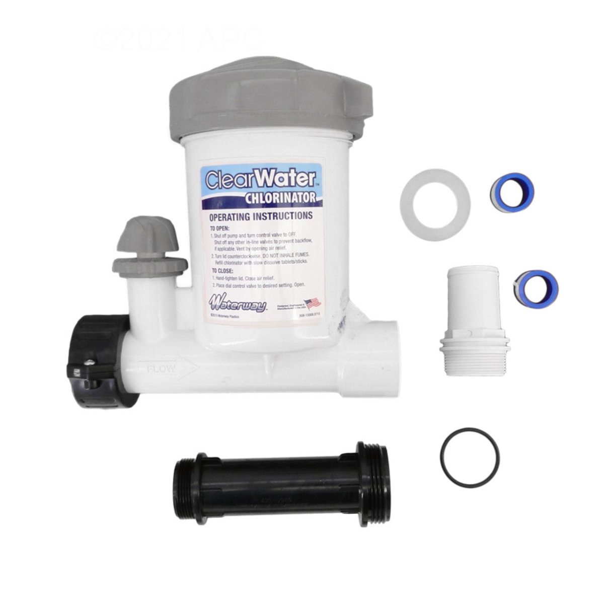 Waterway White Above Ground Chlorinator For 4 - 3" Tablets with 1 - 1/2" Hose Adapter CAG004 - W - AquaDoc