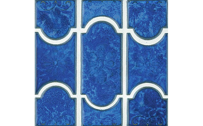 Angled view of blue mosaic tile showcasing vibrant tones