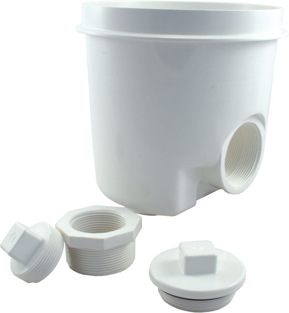 CMP 25520 - 000 - 000 2" x 1.5" FIP White Main Drain Sump Bottom Port - AquaDoc