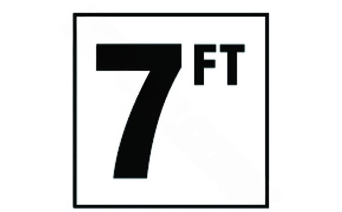 Front view of 6x6 depth marker tile with 7 FT in black on white background