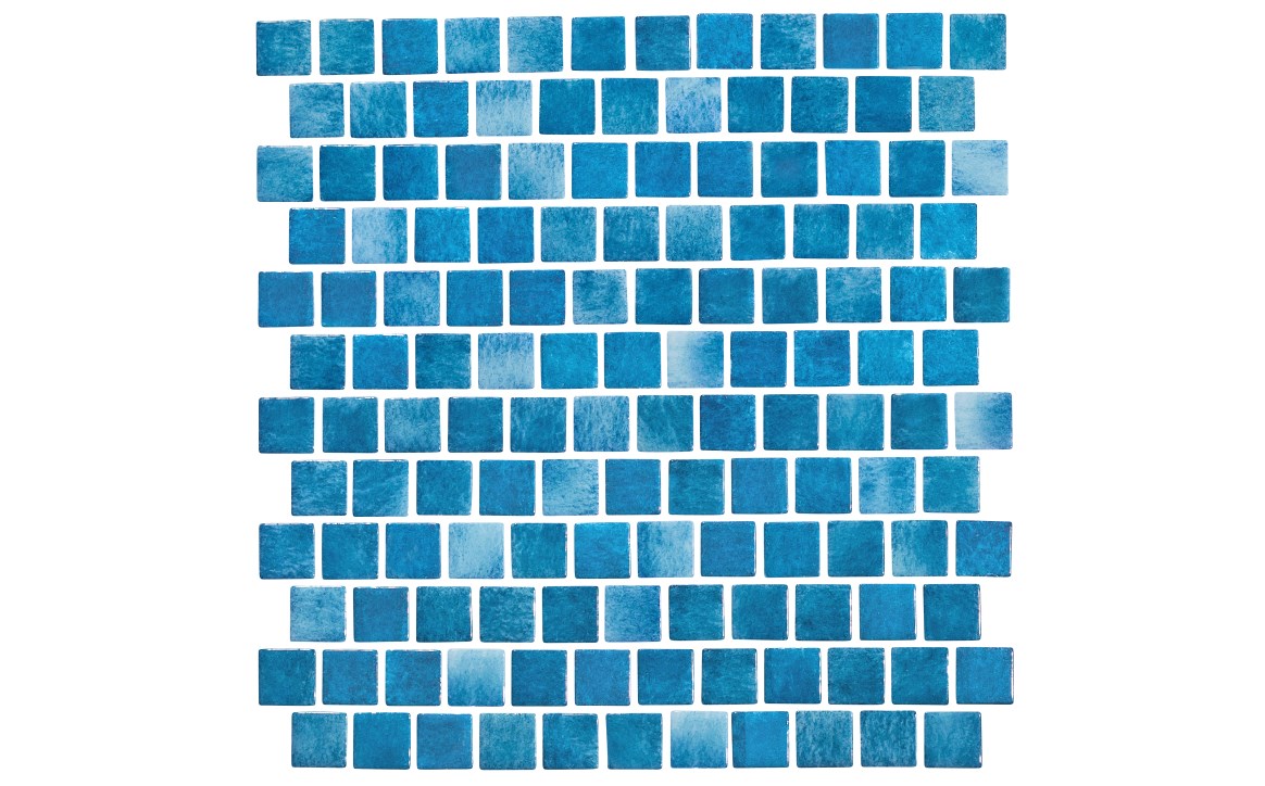 Front view of NPT Mini Koyn 1" x 1" Caribbean Sea glass pool tile