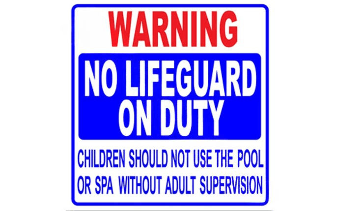 PoolStyle 2424TX 24" x 24" Vertical NO LIFEGUARD ON DUTY Sign (TX/GA) - AquaDoc