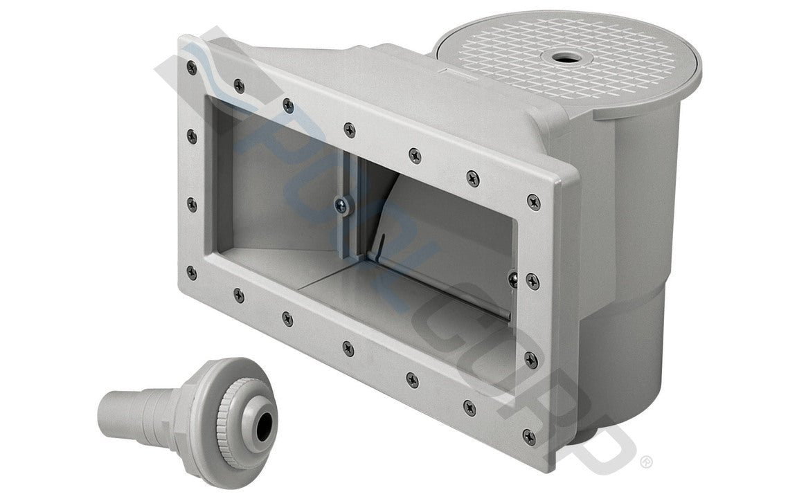 PoolStyle PS002 Gray Wide Mouth Above Ground Skimmer with Wall Support - AquaDoc