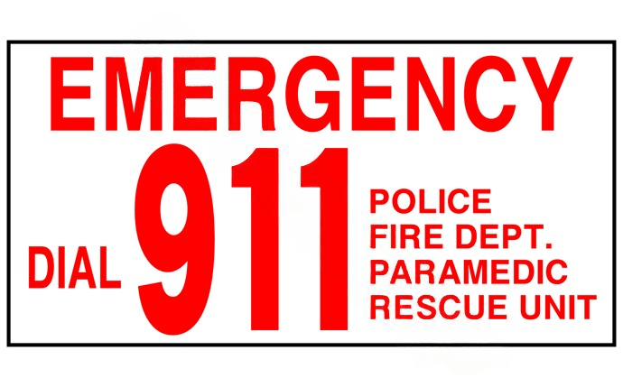 PoolStyle PS231 12" x 6" Horizontal EMERGENCY DIAL 911 Sign - AquaDoc