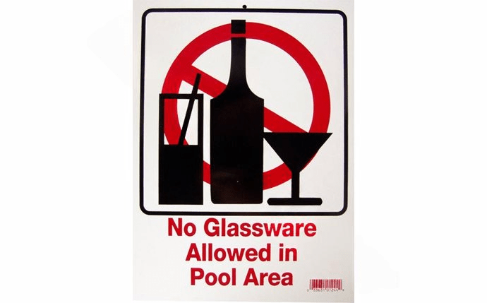 PoolStyle PS246 SW - 44 9" x 12" Vertical NO GLASSWARE ALLOWED Sign - AquaDoc