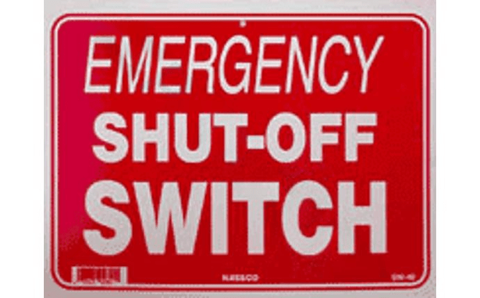 PoolStyle SW - 40 12" x 9" Horizontal EMERGENCY SHUT - OFF SWITCH Sign - AquaDoc