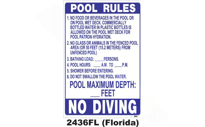 PoolStyle PS259 - 2436FL 24" x 36" Vertical POOL RULES Sign (FL) - AquaDoc