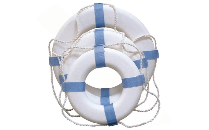 PoolStyle 371 17" White/Blue Decorative Ring Buoy - AquaDoc