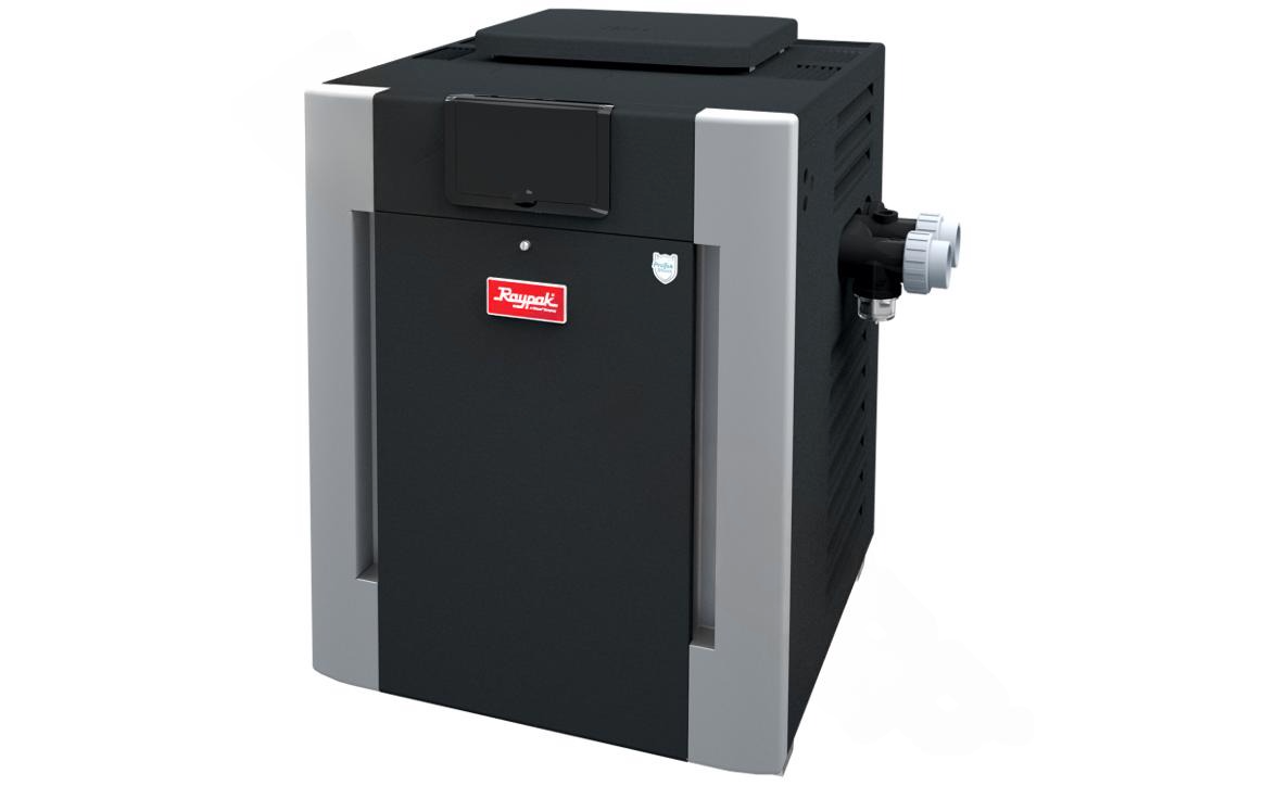 Front view of Raypak P-R406A-EP-X propane heater