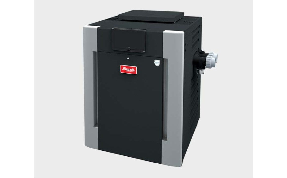 Front view of Raypak R406A digital gas pool and spa heater