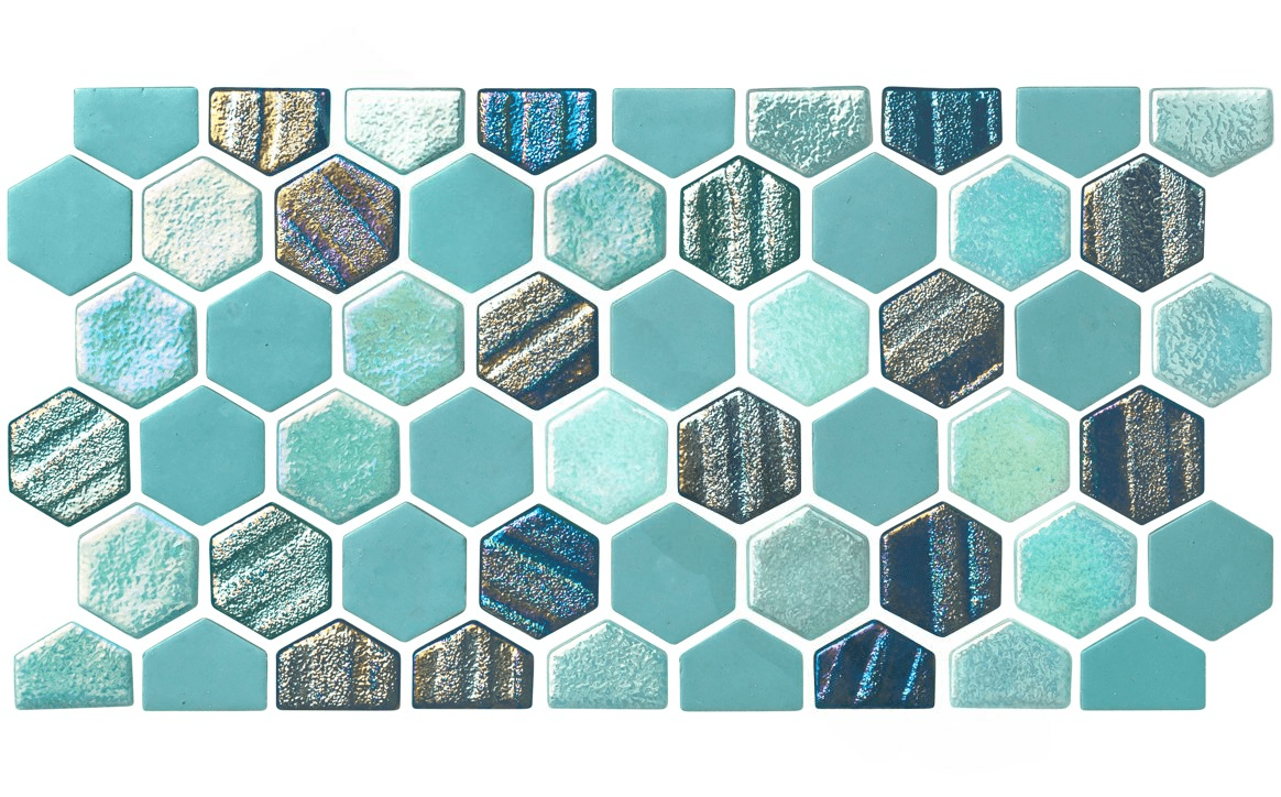 NPT STA - TEAL Starburst Teal Mosaic Border Pool Tile - AquaDoc