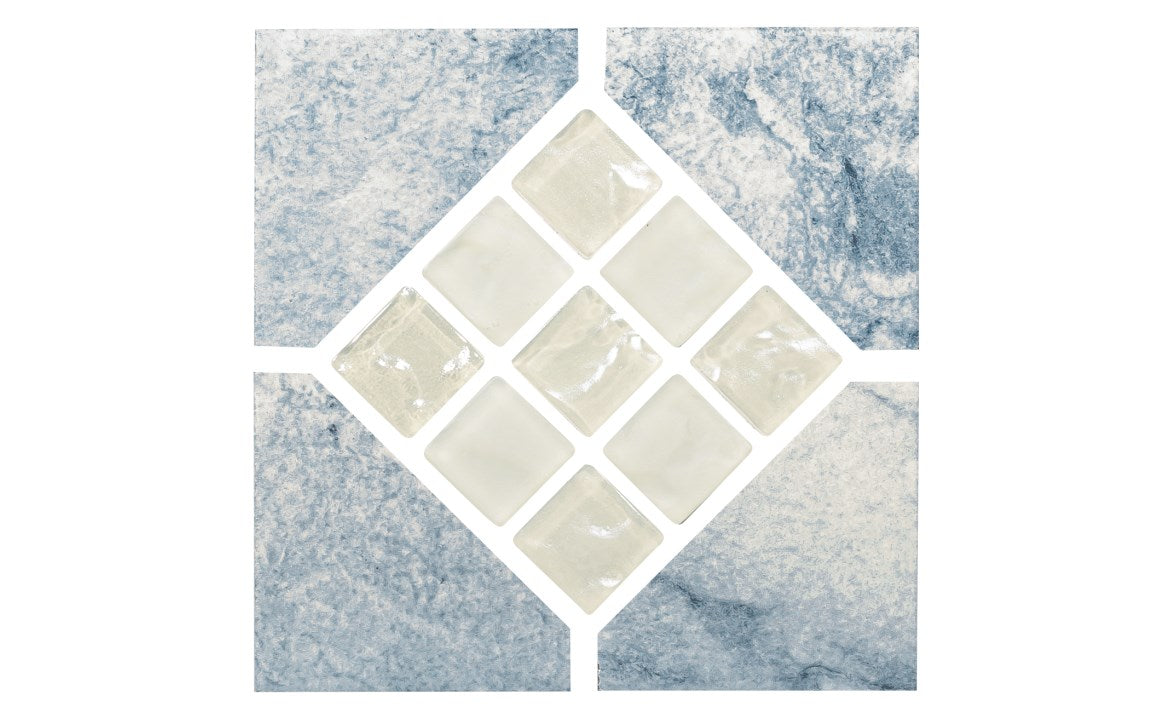 Front view of Vagli Blue Deco porcelain tile