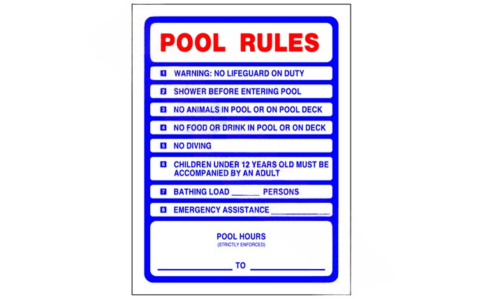 PoolStyle PS233 18" x 24" Vertical POOL RULES Sign - AquaDoc