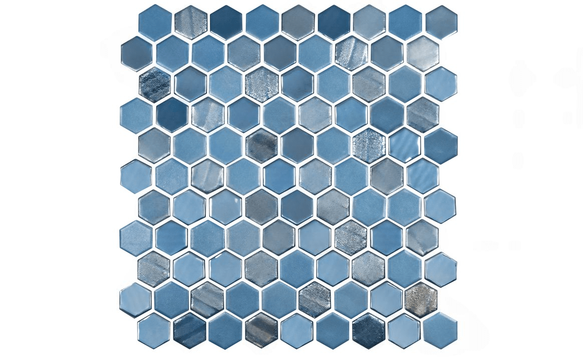 NPT SGA - COBALTO FULL HEX 9.4 SqFt Cobalto Sea Glass Blend Full Hexagon Tile - AquaDoc