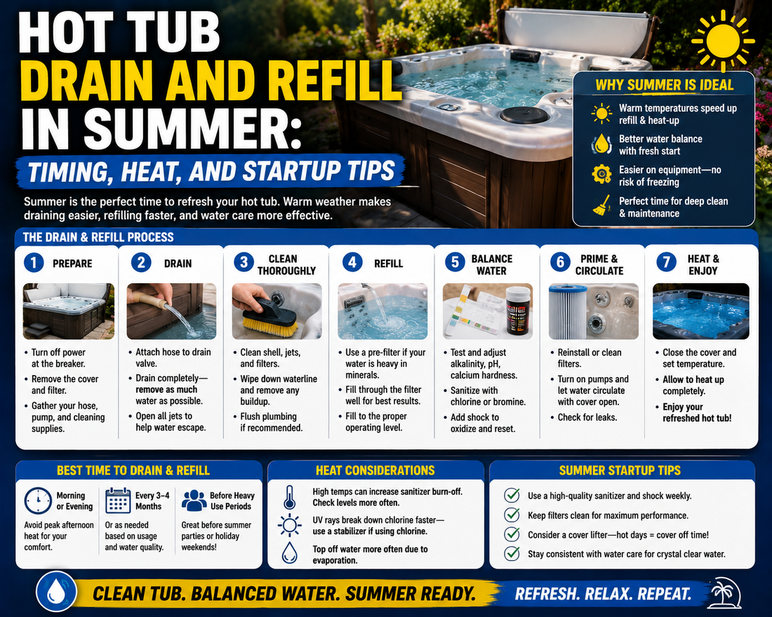 Hot Tub Drain and Refill in Summer: Timing, Heat, and Startup Tips