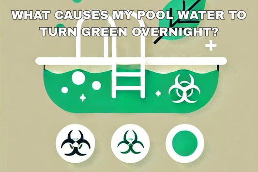Pool with green water and contamination symbolizing water turning green.