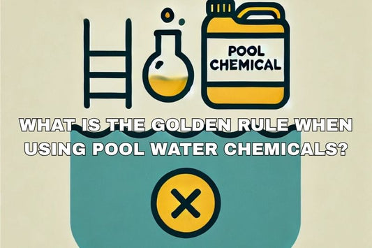 Pool, chemical symbol, and golden rule representing proper chemical usage.