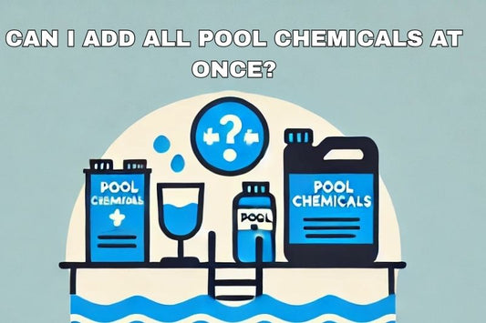 Pool, chemicals, and caution symbolizing concern about adding chemicals together.