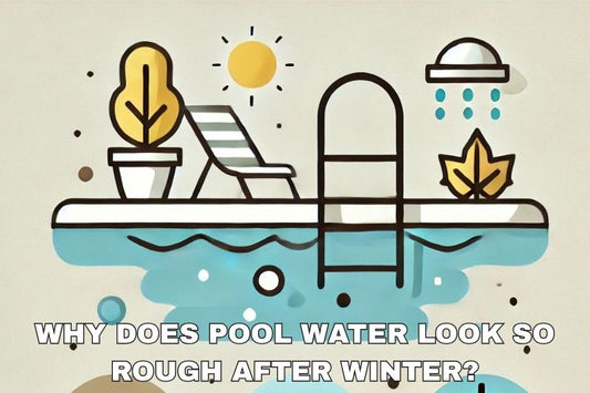 Pool with murky water and seasonal elements symbolizing post-winter condition.