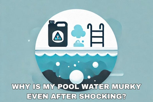 Pool with murky water and pool shock symbolizing ineffective shocking.