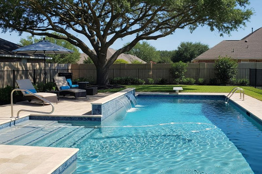 algae-free, in a lush suburban backyard.