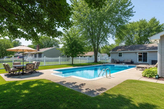 A refreshing suburban backyard swimming pool, ready for a dip.