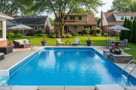 suburban swimming pool in a backyard oasis.