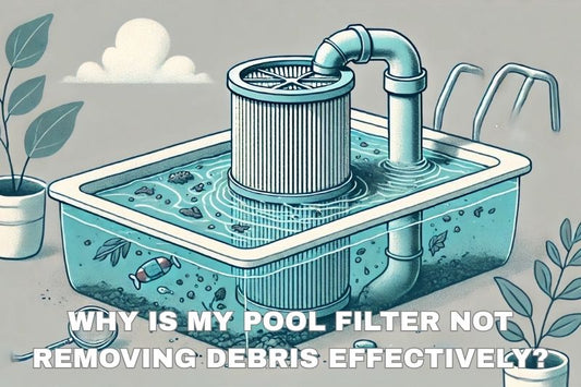 Pool filter struggling with debris, showing clogged filter and water.