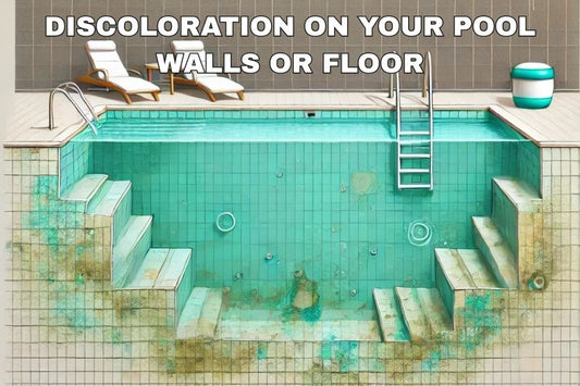 Pool with discoloration on walls and floor showing stains and patches.