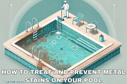 Pool with metal stains, showing treatment and prevention cleaning process.