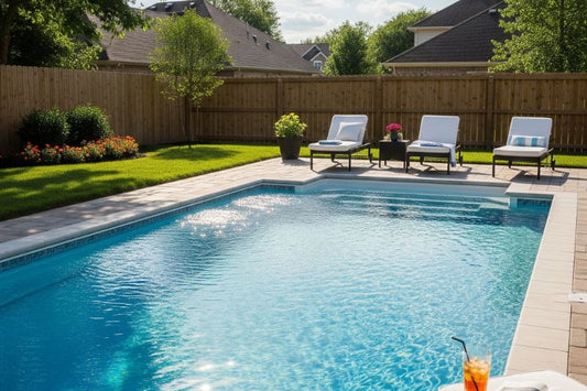 Blue solar cover floating on swimming pool surface